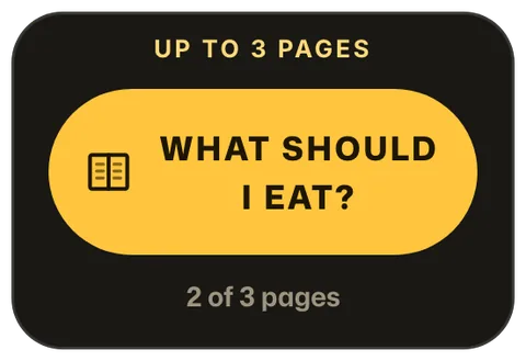 ORO Menu card with the What should I eat button and 2 of 3 menu pages added.